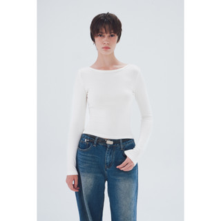 THEKIM Áo thun nữ dài tay cổ thuyền khoét lưng sâu , áo thun trơn Slim - Fit  chất liệu tăm mịn T358