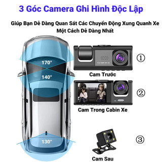 Camera Hành Trình Ô Tô  Wifi Kết Nối Xem Trên Điện Thoại, 3 Camera Ghi Hình Trước Trong Và Sau Xe