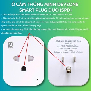 Ổ cắm điện thông minh wifi điều khiển từ xa DEVZONE SPD, ổ điện đa năng chịu tải có hẹn giờ, đo điện năng trong nhà