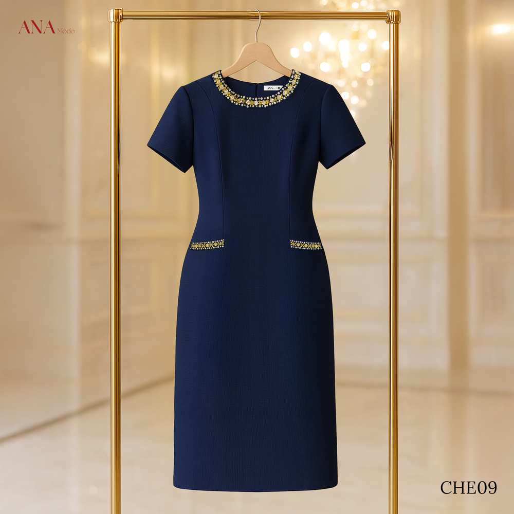 Đầm Kết Cườm Trung Niên ANA Mode Chất Liệu Dệt Thoi Thanh Lịch Đi Tiệc Quà Tặng Mẹ DM25CHE09