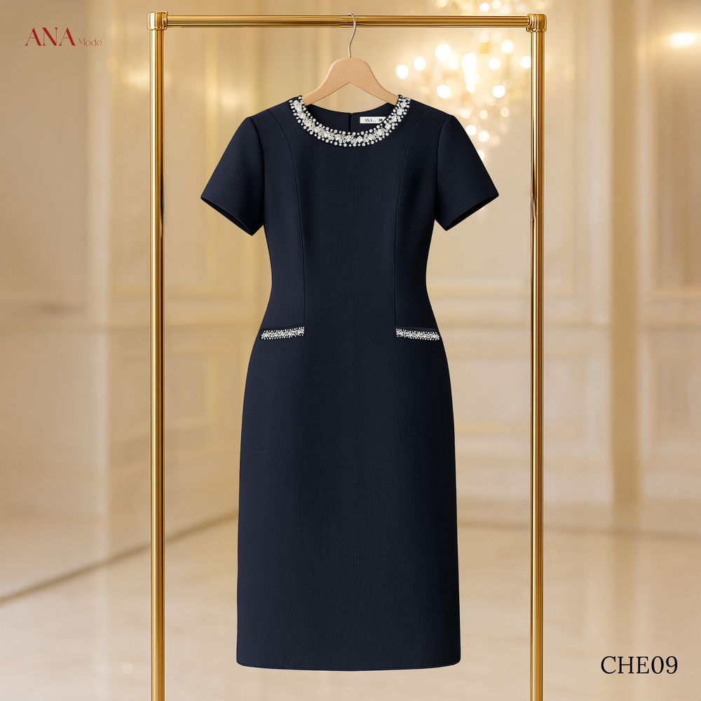 Đầm Kết Cườm Trung Niên ANA Mode Chất Liệu Dệt Thoi Thanh Lịch Đi Tiệc Quà Tặng Mẹ DM25CHE09