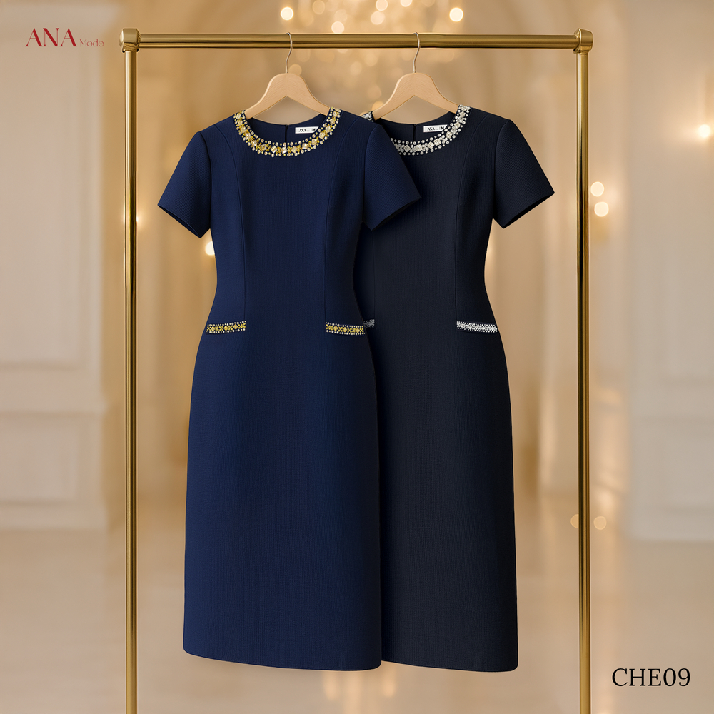 Đầm Kết Cườm Trung Niên ANA Mode Chất Liệu Dệt Thoi Thanh Lịch Đi Tiệc Quà Tặng Mẹ DM25CHE09