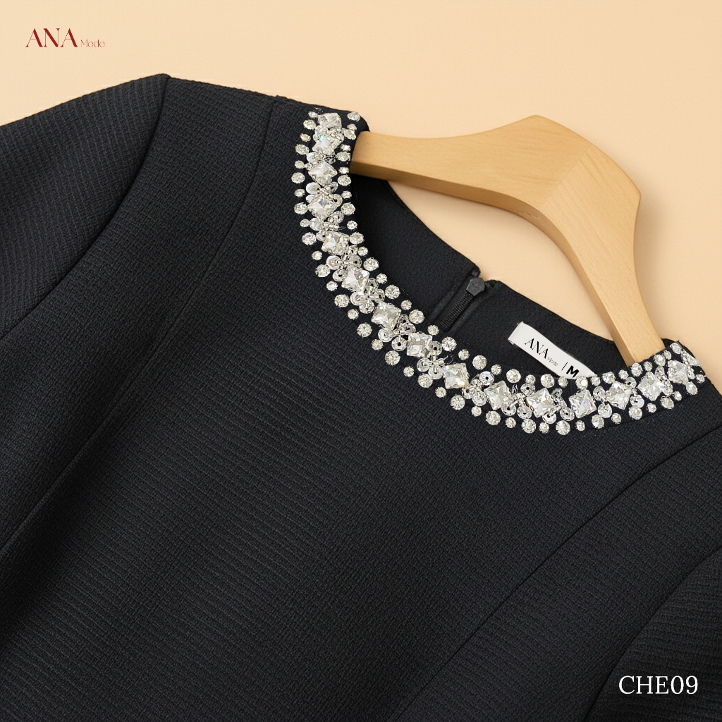 Đầm Kết Cườm Trung Niên ANA Mode Chất Liệu Dệt Thoi Thanh Lịch Đi Tiệc Quà Tặng Mẹ DM25CHE09