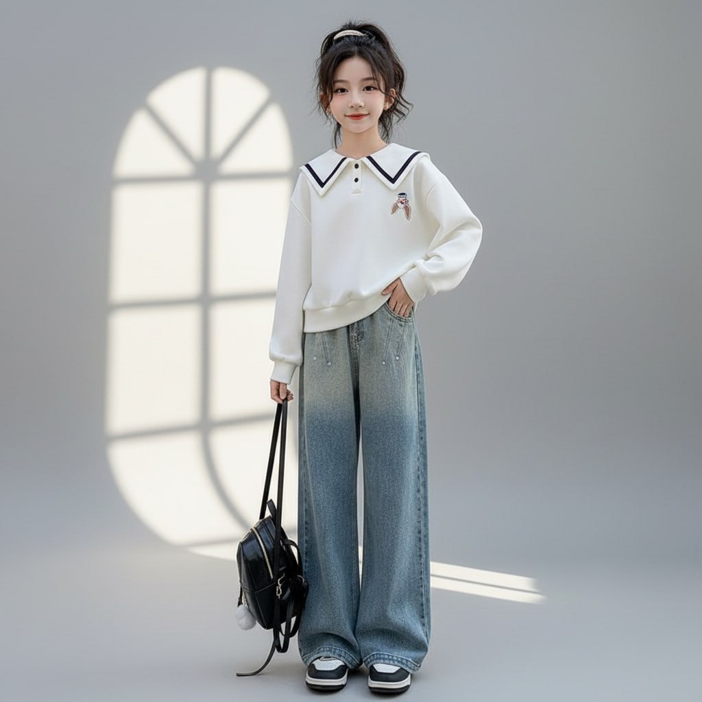 Set áo thỏ Ceim kèm jean suông cho bé gái size đại BEESHOP D25016