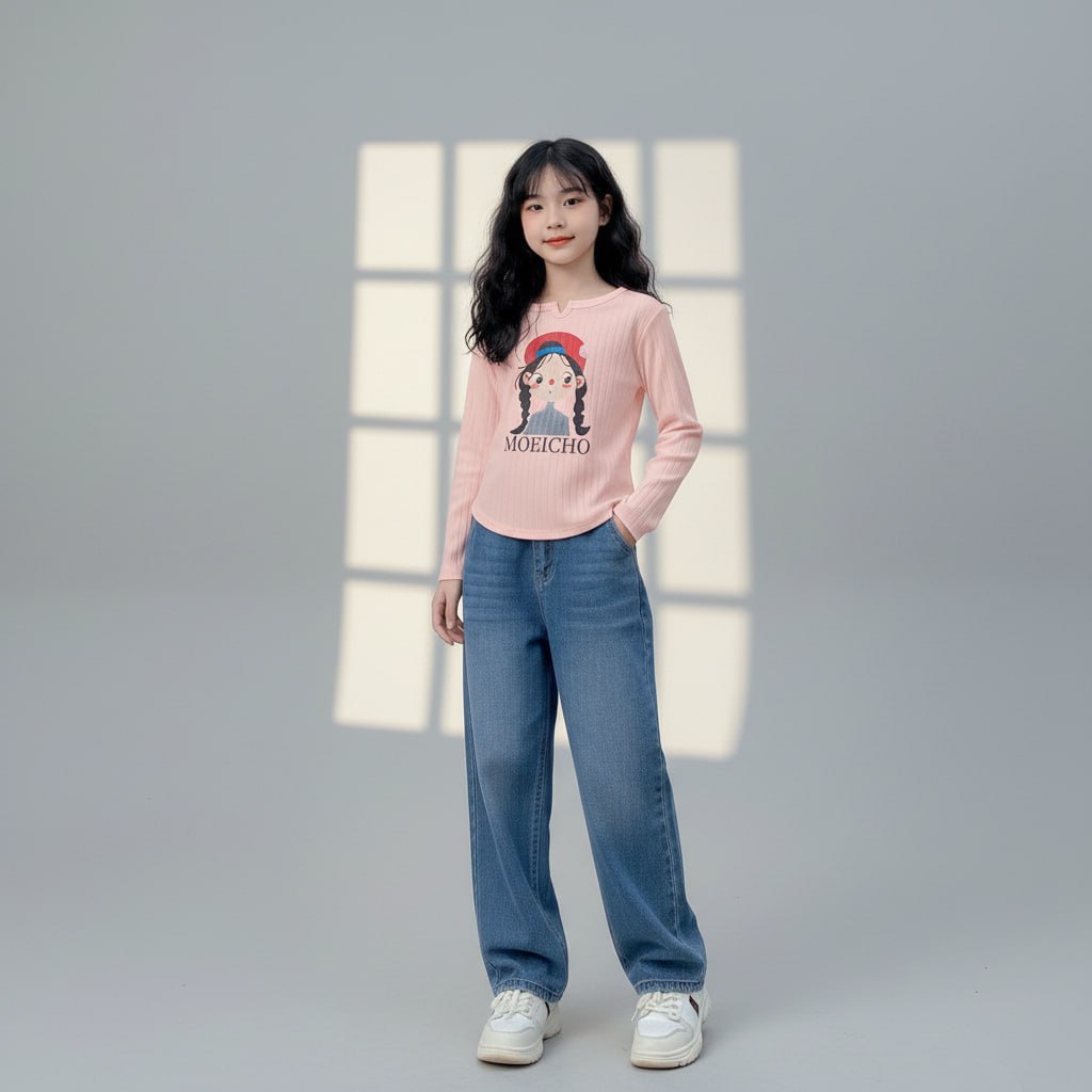 Áo len cổ tim hình cô gái cho bé gái size đại BEESHOP D25020