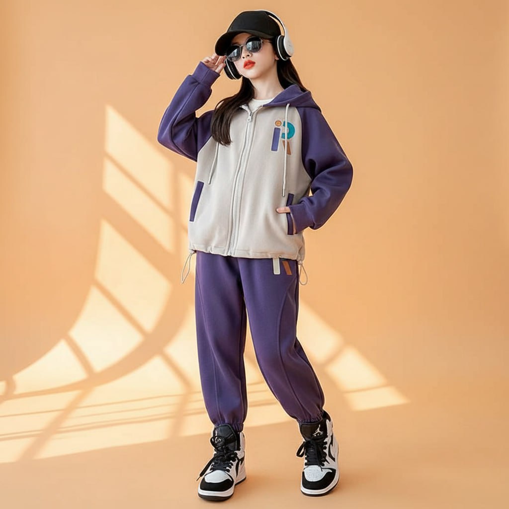 Bộ đồ thu đông cho bé gái size đại BEESHOP Set áo khoác chữ R cho bé gái D25031