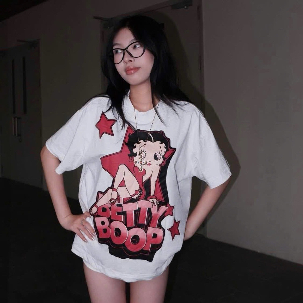 Áo Thun Betty Boop Hình In Sắc Nét Vải Cotton Mềm Mịn Thoáng Mát - Không Xù Lông Tag Mac Túi Zip