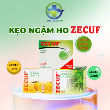 [Xanh, Cam, Không đường] Kẹo ngậm ho ZECUF, giúp dịu ho, ấm họng, giảm đau ngứa họng, hộp 20 viên.