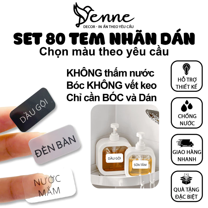 Set 80 Nhãn Dán Tuýp Chiết Mỹ Phẩm Du Lịch, Tuýp Đựng Dầu Gội, Sữa Tắm, Sữa Rửa Mặt, Tem Dán In Tên Mĩ Phẩm Theo Yêu Cầu