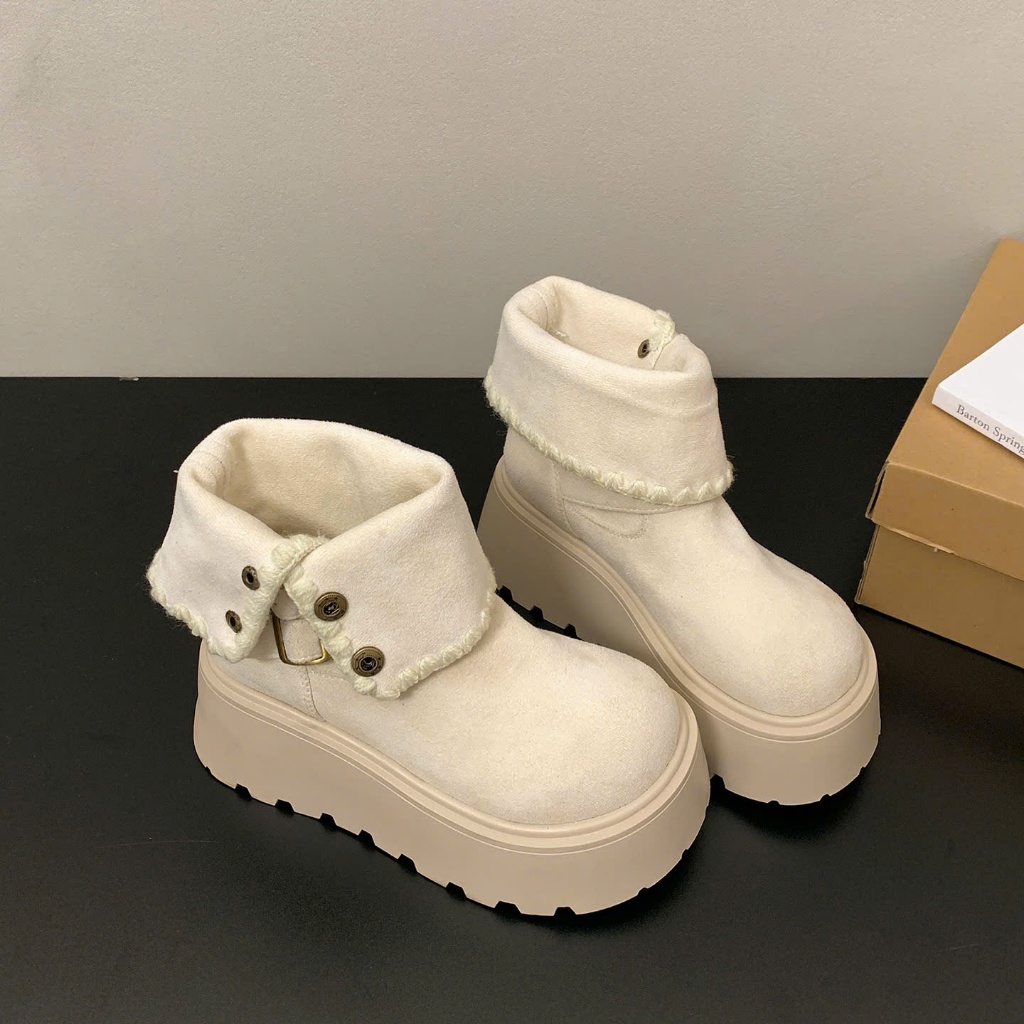 Bốt Lông Cừu Cao Cổ, Boots Nữ Cổ Lật Lót Lông Dày Dặn Phong Cách Hàn Quốc Cá Tính Phong Cách Mùa Đông NTshoes B18