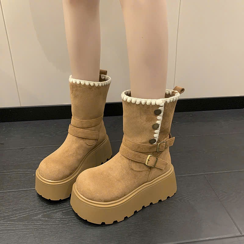 Bốt Lông Cừu Cao Cổ, Boots Nữ Cổ Lật Lót Lông Dày Dặn Phong Cách Hàn Quốc Cá Tính Phong Cách Mùa Đông NTshoes B18