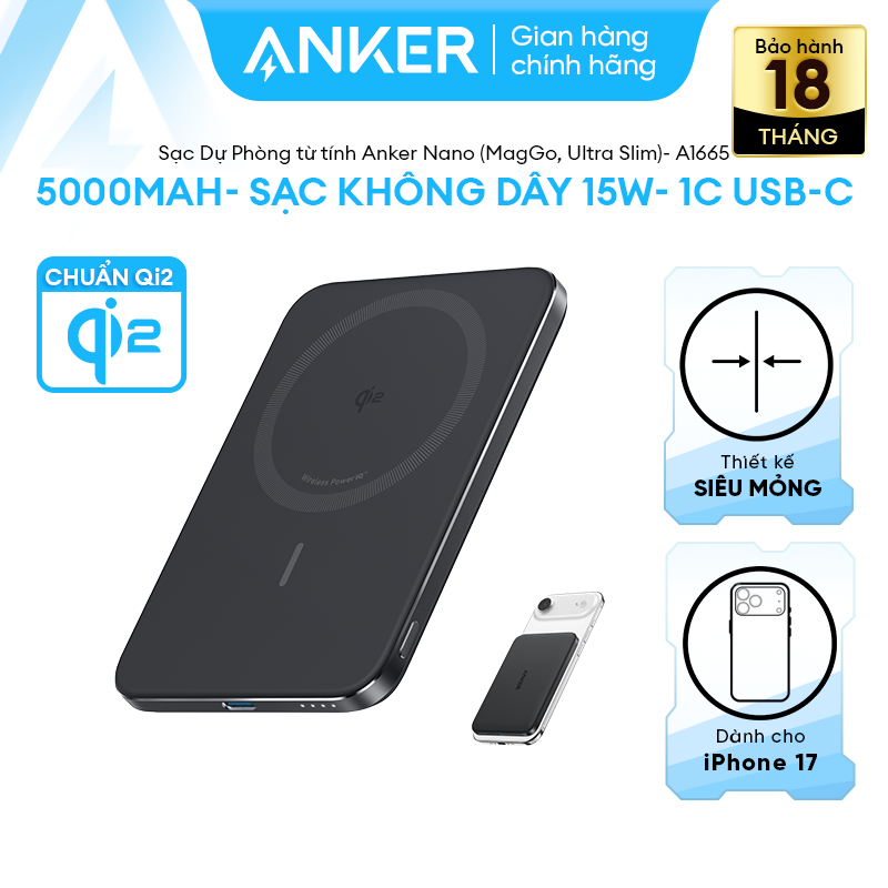 Sạc dự phòng Anker Nano MagGo Ultra Slim