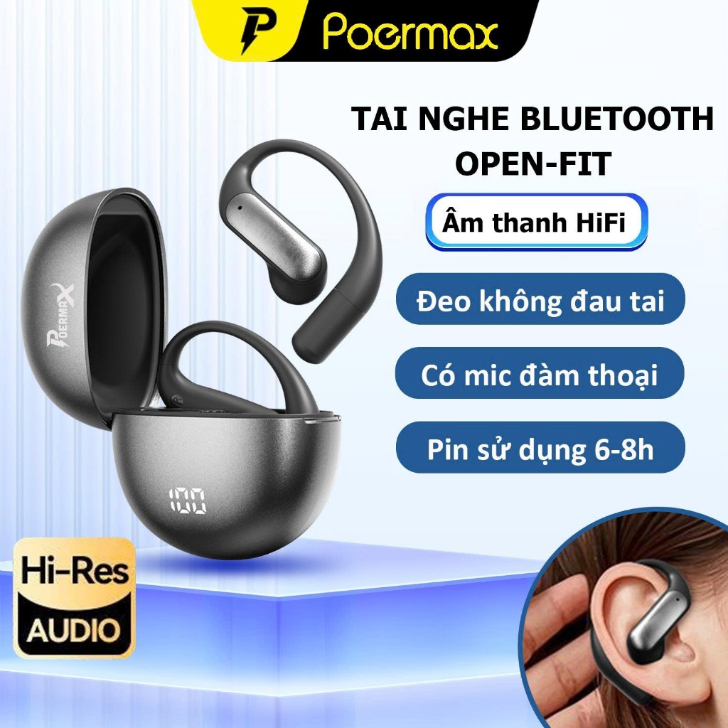 Tai nghe thể thao không dây bluetooth Poermax M118, tai nghe open