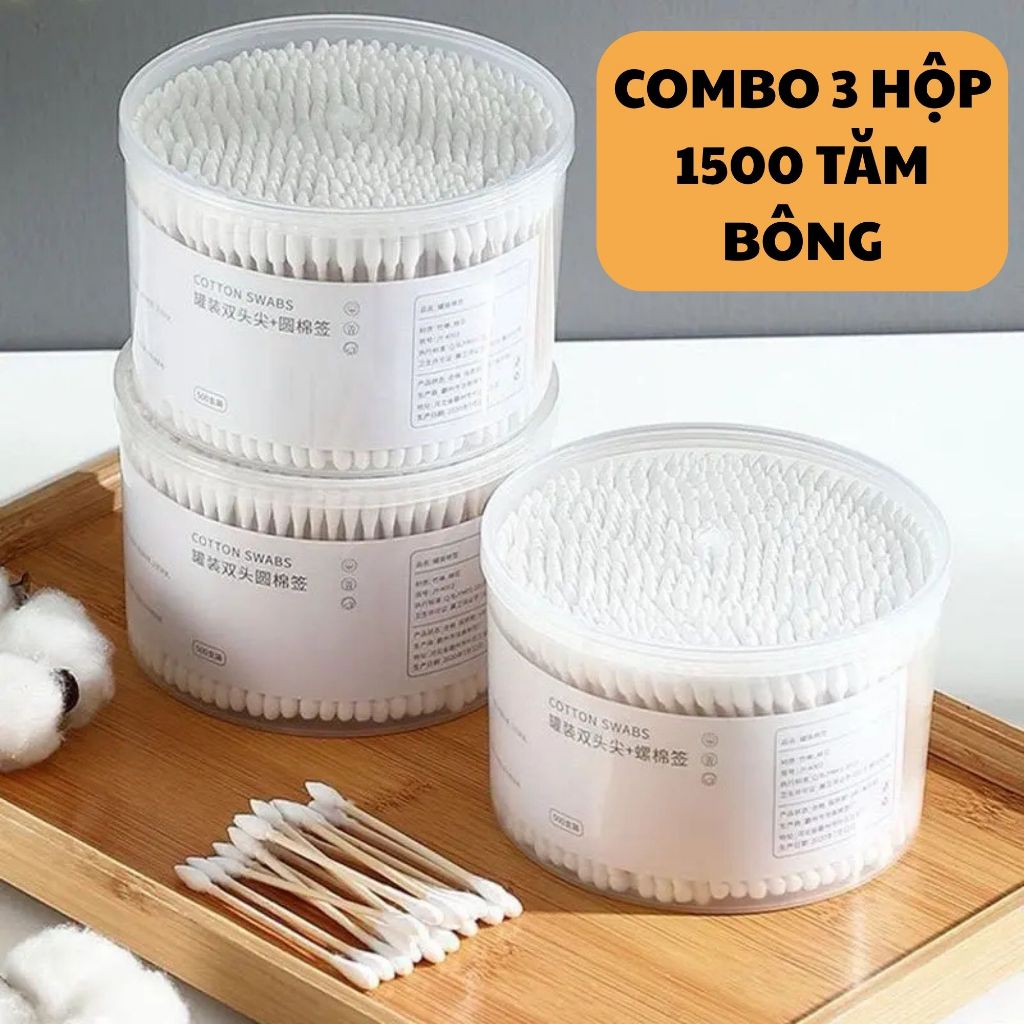 Combo 3 Hộp Tăm Thân Tre 1500 Que Tăm Bông, Tăm Bông Trang Điểm, Spa, Bông Ngoáy Tai FACE MASK.STORE