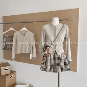 TRIANGLE - BB Set - Set áo kiểu mix chân váy ngắn xếp li phong cách Hàn Quốc dành cho mùa thu đông phong cách thanh lịch