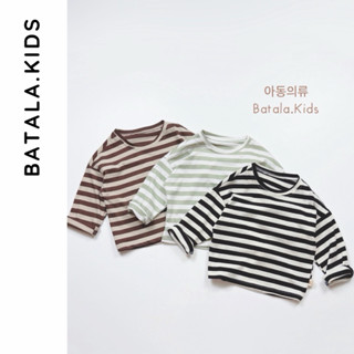 Áo thun dài tay thu đông cotton co giãn 4 chiều bé trai bé gái Batala Kids, ÁO THUN COTTON KẺ 3 MÀU