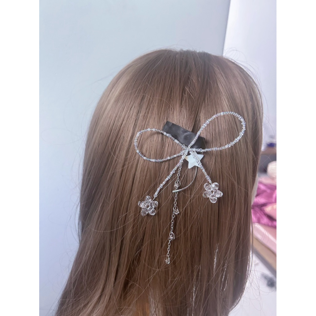 Kẹp Tóc Mái Cute Hình Nơ Hạt Lấp Lánh QUEMEO Design YNIE
