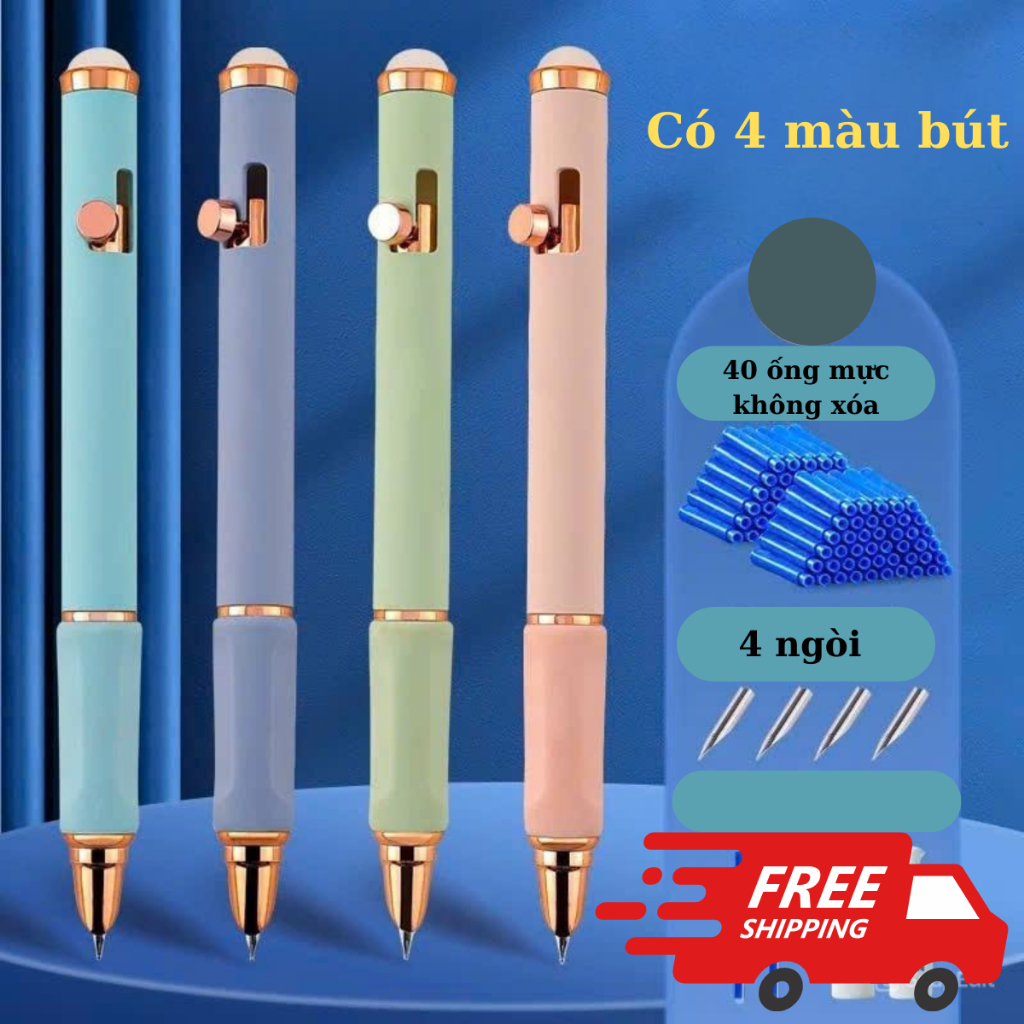 ( Mẫu Mới ) Bút Máy BC-03 Mực Không Xóa – Bấm Thu Ngòi, Viết Trơn Tru, Không Lem.