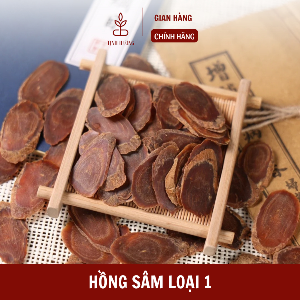 Hồng sâm 100g, sâm cát lâm thái lát, không tẩm mật ong, dùng pha trà, nấu canh, tốt cho sức khỏe