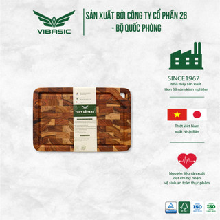 Thớt gỗ Teak Vibasic ghép dựng block, kích thước 300x200x25mm có lỗ treo