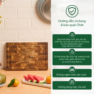 Thớt gỗ Teak Vibasic ghép dựng block, kích thước 300x200x25mm có lỗ treo