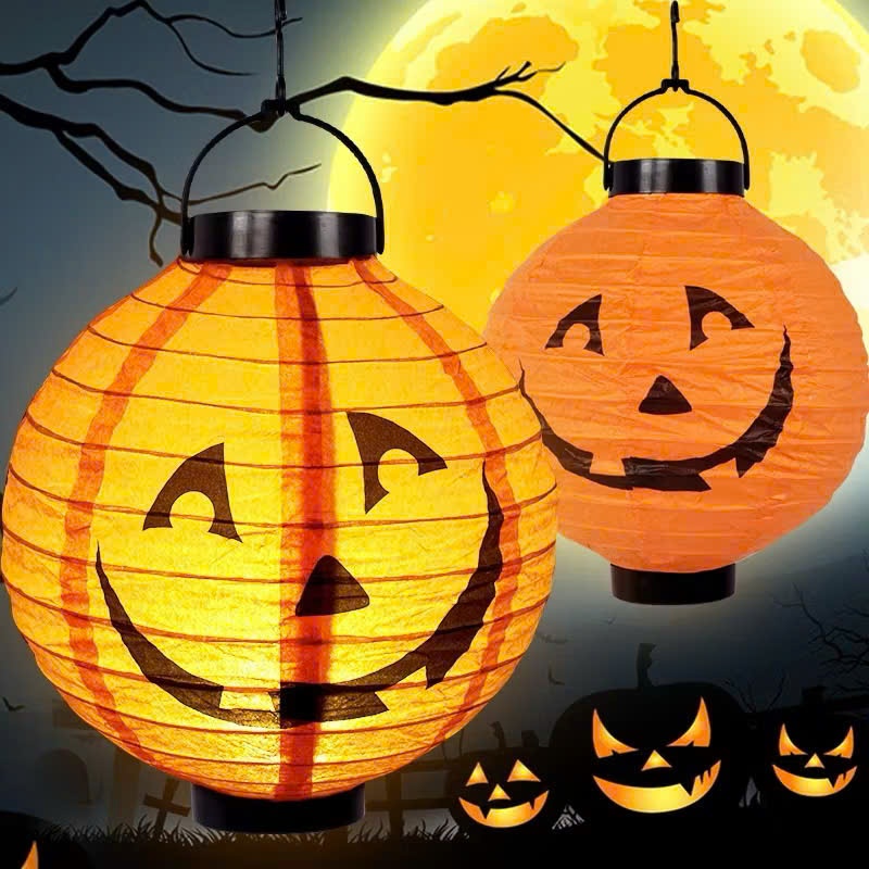 Đèn lồng halloween giấy nến kiểu tua rua , tròn, có đế sẽ đèn LED trang trí halloween nhiều mẫu mã size