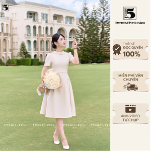Đầm nữ dáng dài sang chảnh cổ tròn, chất liệu chéo Hàn cao cấp Twentyfive Design DO22