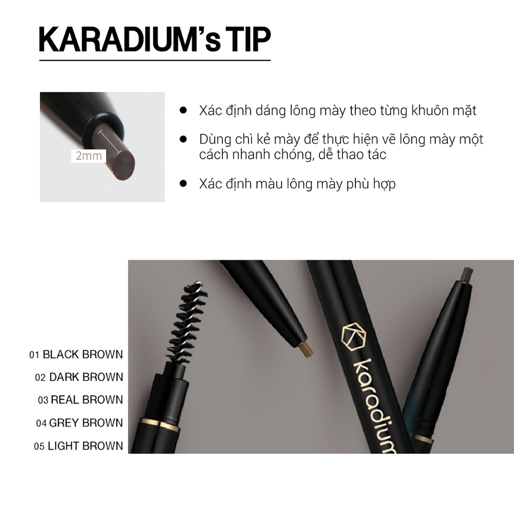 [CHÍNH HÃNG] Chì Kẻ Mày KARADIUM Auto Eyebrow Pencil Chống Nước Lâu Trôi Dạng Vặn Hai Đầu Siêu Dễ Kẻ (Sale Date)