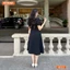 Đầm thiết kế BEMINE cổ sen phối viền đính nơ dáng chữ A phù hợp đi làm-B115