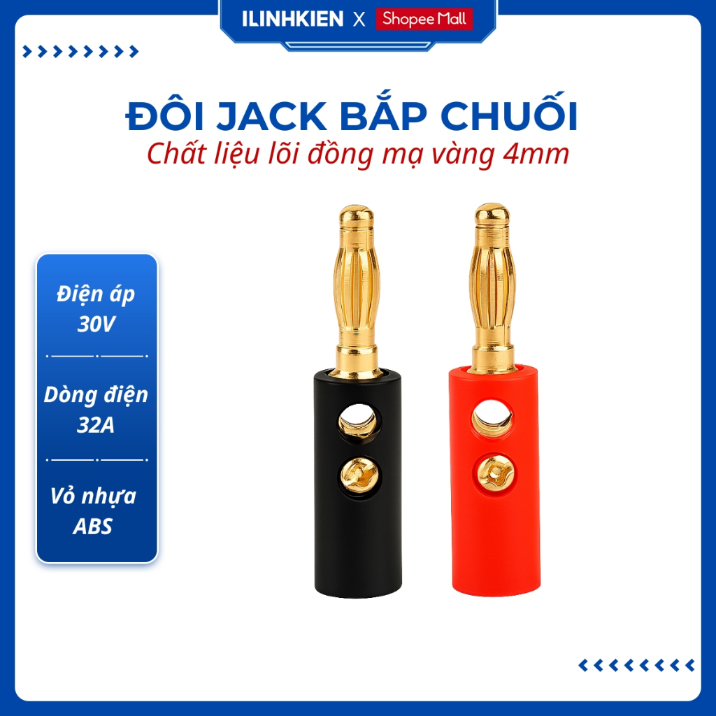 Đôi jack bắp chuối đực 4mm mạ vàng chính hãng ilinhkien