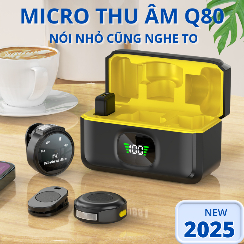 Micro Thu Âm Q80 Cài Áo 2 Micro Không Dây 2.4GHz Lọc Tiếng Ồn Pin Lâu Dùng Cho Điện Thoại Máy Tính