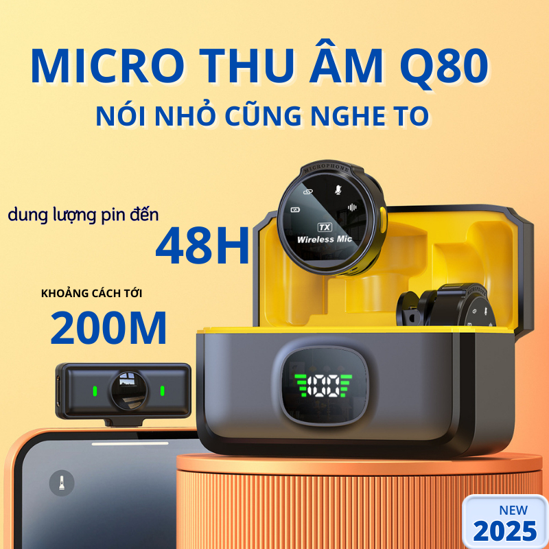 Micro Thu Âm Q80 Cài Áo 2 Micro Không Dây 2.4GHz Lọc Tiếng Ồn Pin Lâu Dùng Cho Điện Thoại Máy Tính