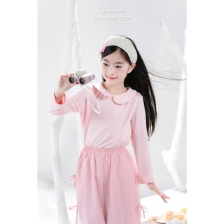 [HUMYNGO] Áo giữ nhiệt bé gái cổ sen đính nơ chất cotton dày dặn lót bông nhẹ mềm cho bé gái 10-36kg, 2-8 tuổi