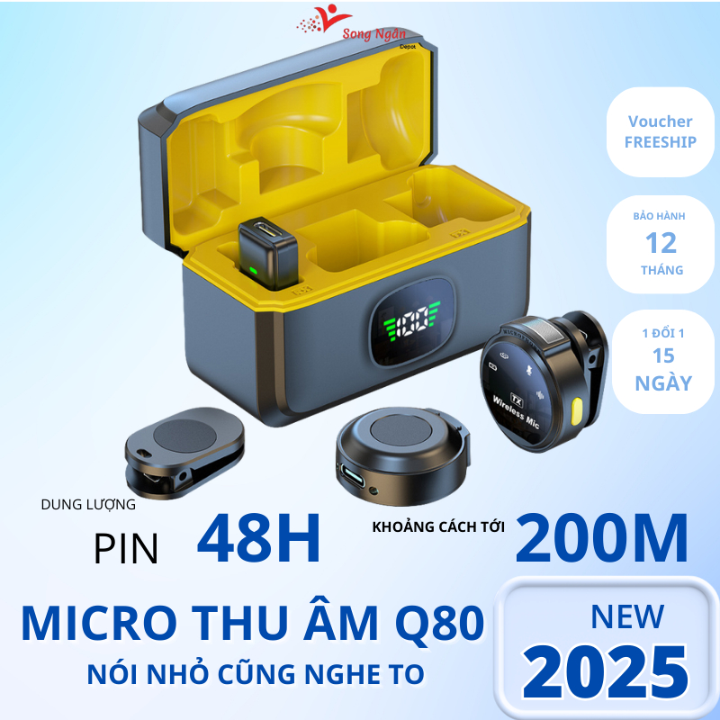 Micro Thu Âm Q80 Cài Áo 2 Micro Không Dây 2.4GHz Lọc Tiếng Ồn Pin Lâu Dùng Cho Điện Thoại Máy Tính