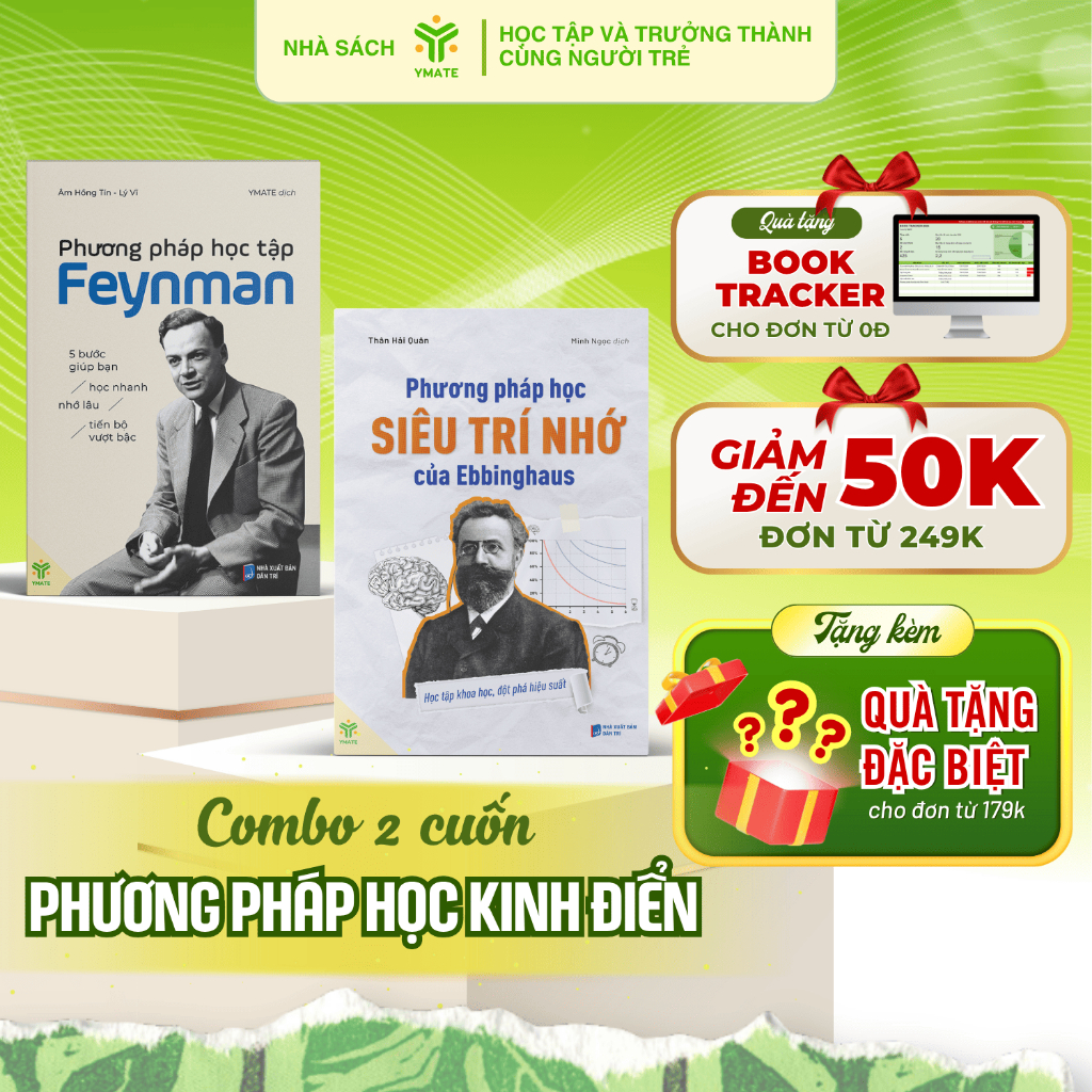 Combo 2 Cuốn Phương Pháp Học Kinh Điển - Phương Pháp Siêu Trí Nhớ Ebbinghaus + Phương Pháp Học tập Feynman - Ymate