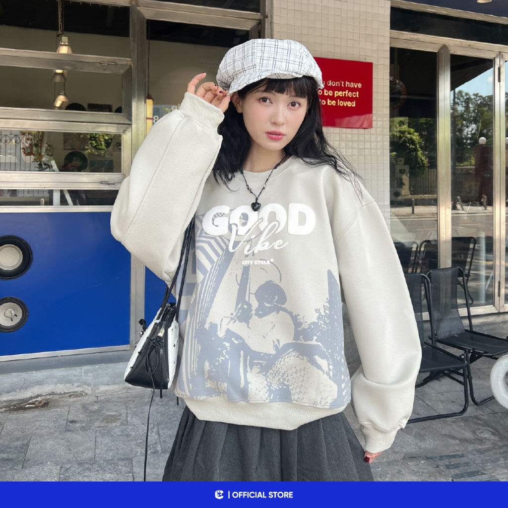 Áo sweater nỉ dạ boxy mùa đông nam nữ Local Brand Chính Hãng City Cycle Áo sweater Staycation