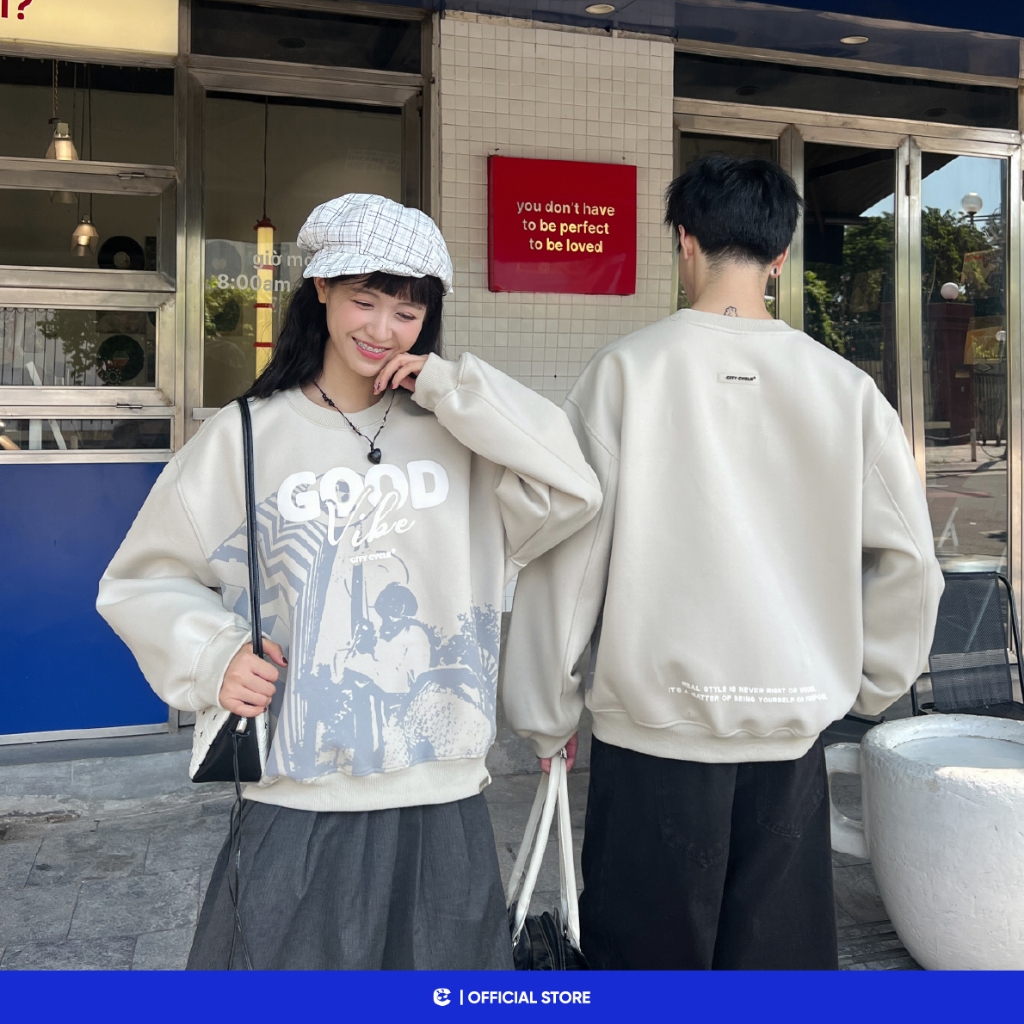 Áo sweater nỉ dạ boxy mùa đông nam nữ Local Brand Chính Hãng City Cycle Áo sweater Staycation