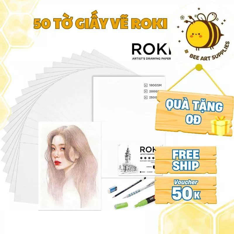 Giấy Vẽ ROKI 50 Tờ A4/A3 – Giấy Vẽ Chì, Mỹ Thuật, Phác Thảo Truyền Thần, Marker, Màu Nước Cao Cấp -