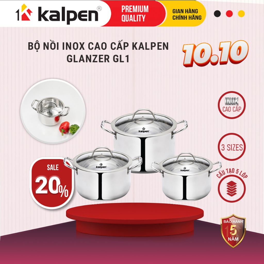 Nồi inox cao cấp 5 đáy Kalpen Glanzer Hàng Chính Hãng Kalpen