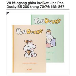 KLONG - Vở kẻ ngang ghim InviDot Line Poo Ducky B5 200 trang 70/76; MS: 867 ♥ Mẫu Cún, Mẫu Capybara, Mẫu Thỏ Molang