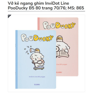 KLONG - Vở Kẻ Ngang Ghim Invidot Line Pooducky B5 80 Trang 70/76; MS: 865 ♥ Mẫu Cún, Mẫu Capybara, Mẫu Thỏ Molang