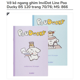 KLONG - Vở kẻ ngang ghim InviDot Line Poo Ducky B5 120 trang 70/76; MS: 866 ♥ Mẫu Cún, Mẫu Capybara, Mẫu Thỏ Molang
