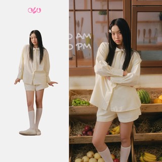 Set OLV áo và quần đi chơi Yellow Linen Long Sleeve Tie Set pastel ngọt ngào