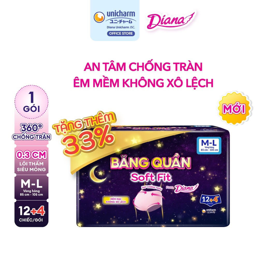 1 gói Băng vệ sinh dạng quần Diana soft fit size SM/ML/L-Xl 12+4