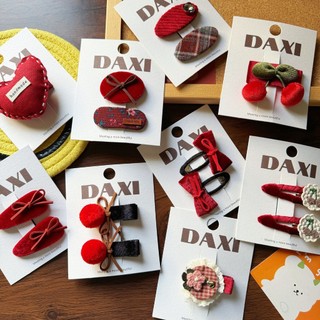 (QUÀ TẶNG) SET 2 Kẹp Tóc vải nơ hoa màu đỏ đô vintage diện Tết, Noel Cho Bé Gái