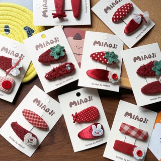 (QUÀ TẶNG) SET 2 Kẹp Tóc vải nơ hoa màu đỏ đô vintage diện Tết, Noel Cho Bé Gái