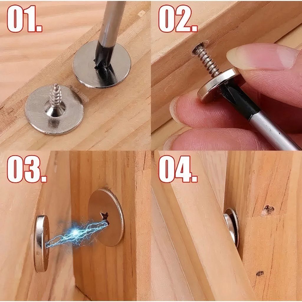 Bộ vít nón đầu to có nam châm hút lắp cho cửa tủ, đồ nội thất giữ cố định khi đóng, chống trẻ em mở