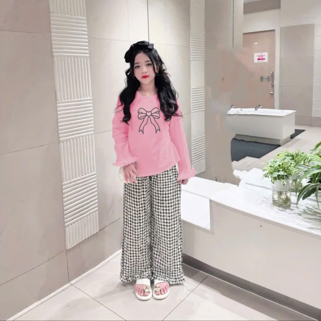15-45KG.Quần áo thu đông cho bé gái thêu hình nơ chất vải thun tăm co giãn thoải mái cho bé.M47