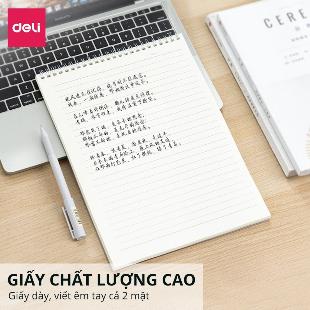 Vở Lò Xo Kép Deli Lật Ngang 160 Trang A5 B5 Bìa Nhựa Trong Caro 5x5 6x6 Kẻ Ngang Nét Đứt Sổ Ghi Chép Lưới Ô Vuông Nhỏ Gọ