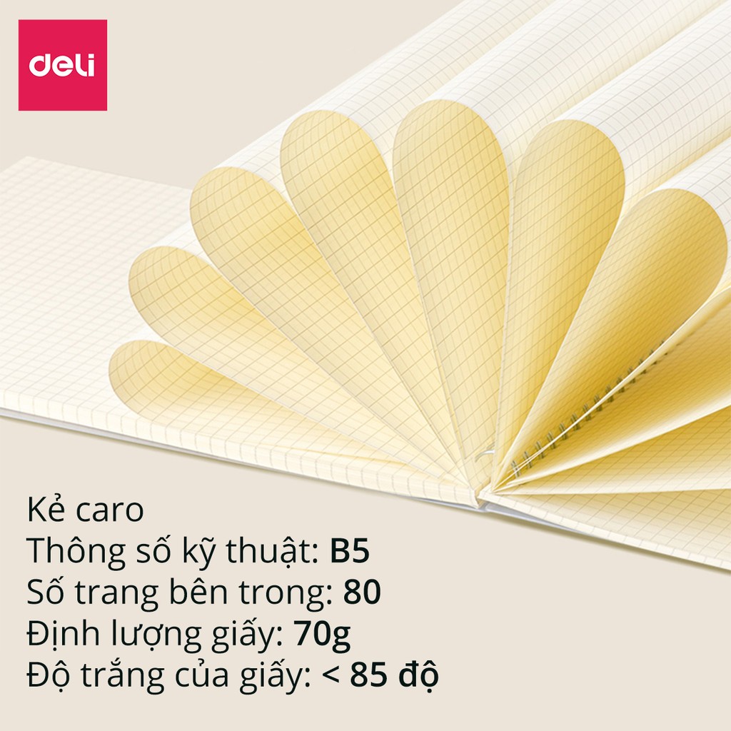 Vở Lò Xo Kép Deli Lật Ngang 160 Trang A5 B5 Bìa Nhựa Trong Caro 5x5 6x6 Kẻ Ngang Nét Đứt Sổ Ghi Chép Lưới Ô Vuông Nhỏ Gọ